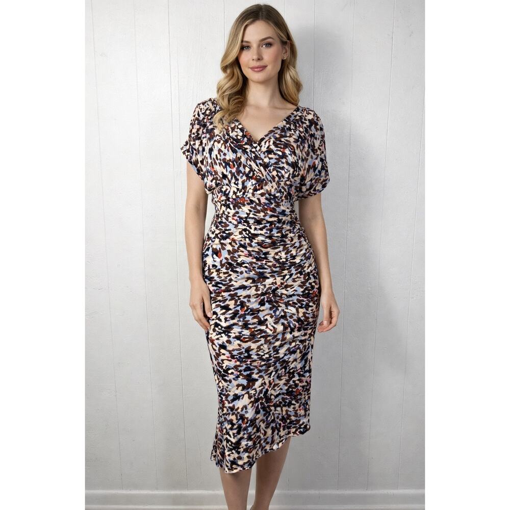 Vince Camuto Abstract Print Asymmetric Midi Draped Bodycon Dress. NWOT. Size 2